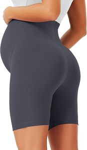 Shorts de maternité unis et simples, de haute qualité, à taille élastique, extensibles, confortables, pour femmes enceintes, style cycliste, portés au-dessus du ventre - Product Image 2