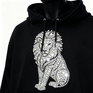 Sudadera con Capucha HSI con Logotipo Personalizado, Hombros Caídos, 100% Algodón, 450 GSM, Largo Regular, Corte Regular, Otoño, Unisex, con Pedrería - Product Image 2