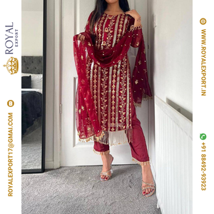 Georgette กางเกงขายาวด้านบนยาวแฟนซีใหม่พร้อมด้วย duppta ทันสมัยและลำดับการทำงาน - Product Image 1