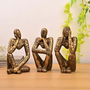 Gold <b>Thinking</b> Trios Resin Aluminium Sculpture Set Art Deco Plant for Home Living Wedding Decoration Handicraft Technology Used - Product Image 1