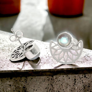 Pendientes gruesos de piedra lunar arcoíris Natural de Plata de Ley 925 de diseño increíble de alta calidad, joyería hecha a mano, fabricante a granel - Product Image 2