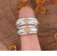 Bague en argent sterling 925 coeur et étoile Spinner pour femme martelée Boho méditation bande étroite Fidget anneau anniversaire fait à la main
