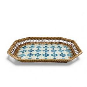 Bohemian Style Mother Pearl Inlay Rattan <b>Tray</b> Handmade Edge Flexible Design for Serving Food Table Display Home Decoration - Product Image 1