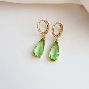 <b>Green</b> Peridot Teardrop Charm Huggie Hoop 925 Silver Gold Plated <b>Earrings</b> Vintage Style <b>Earrings</b> Gift for Her Peridot <b>Earrings</b> - Product Image 6
