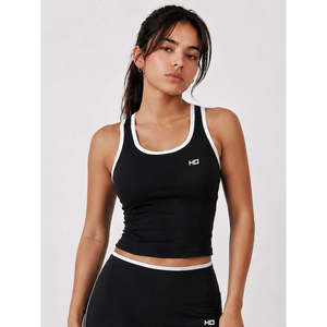 Débardeur dos nageur noir pour femme avec bordure et logo blancs – Vêtement d'été personnalisé avec logo Accelerate Top-Black - Product Image 1
