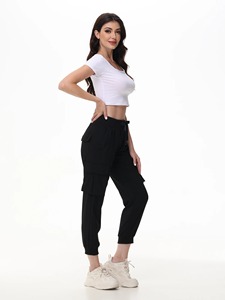 Summer Women's Lightweight Breathable Cropped Jogger Pants Quality Cargo <b>Sweatpants</b> 6 Pockets Front Flat Style Casual Yoga Wear - Product Image 4