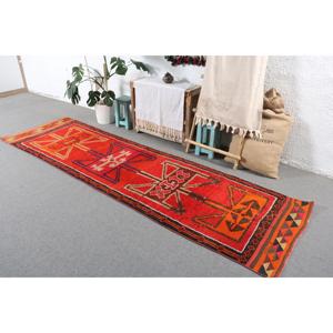 Vintage <b>Runner</b> Rug 2.9x10.6 ft, <b>Red</b> Orange Striped Rug Wool - Product Image 2