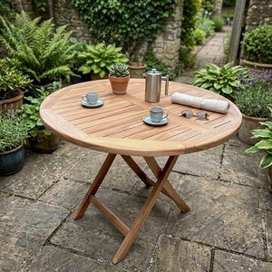 Outdoor Teak Wood Round <b>Bistro</b> Set X Leg <b>Table</b> Armchairs Solid Wooden Patio Garden Dining Furniture Setup Art Design Decor - Product Image 4