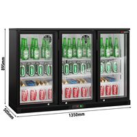 Réfrigérateur de bar commercial - 1350 mm - 320 L - avec 3 portes vitrées à charnières - Noir