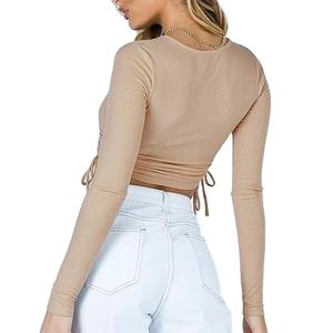 Top Corto de Punto de Alta Calidad al por Mayor para Mujer, Sudadera Casual Corta, Conjuntos de Sudaderas Deportivas Personalizadas para Mujer - Product Image 2