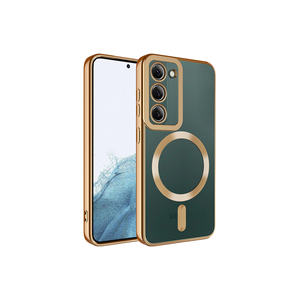 Coque en silicone de luxe compatible MagSafe pour Samsung Galaxy S23, finition dorée, série SHRP Setro, silicone souple, avant et arrière - Product Image 1