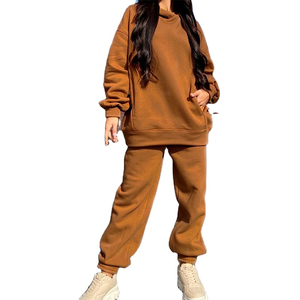 Top vente femmes solide goutte épaule grande taille 450GSM épaissi et chaud pull à capuche et pantalons de survêtement fille vêtements d'extérieur survêtements - Product Image 5