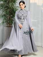 Robe Kaftan Islamique Modeste en Georgette AWAIS HOUSE pour Femme, Perlée à la Main, Légère, Grande Taille, Col Montant, Longue, Manches Longues