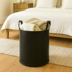 Panier à linge en cuir brun réglable avec rangement pour vin et magazines, idéal pour panier-cadeau et rangement hôtelier - Product Image 5