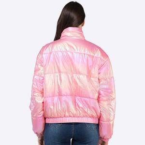 เสื้อครอปขนฟูสำหรับผู้หญิงเสื้อควิลท์แบบมีซิปสำหรับฤดูหนาวสีรุ้งหลากสี - Product Image 3