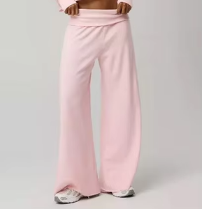 Pantalon large rose pour homme, taille haute élastique, décontracté, tricoté, respirant, léger, évasé, pour l'été - Product Image 1