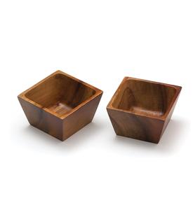Bols carrés en bois d'acacia pour saler ou servir, 3 po x 3 po x 2-1/2 po, lot de 2 boîtes à épices en bois pour la cuisine - Product Image 1