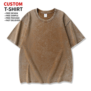 เสื้อยืดคอตตอนถักน้ำหนักมากขนาดใหญ่พิเศษ สไตล์วินเทจ สตรีทแวร์ ล้างสีแบบแอซิดวอช ดีไซน์ขาดๆ คุณภาพสูงสำหรับผู้ชาย - Product Image 1