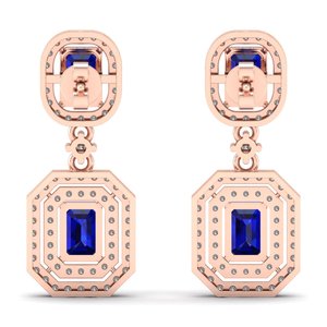 REYES Boucles d'oreilles pendantes en or rose 14 carats avec diamants taille émeraude 4.24 carats saphir bleu pierre précieuse pierre de naissance bijoux - Product Image 4