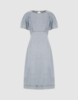 Vente à chaud à la mode Denim couleur unie manches bulle décontracté élégant robe trapèze