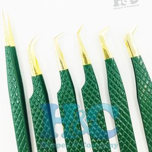 Green Tweezer Set for Solid <b>Eyelash</b> Extension Tweezer Gold Tip Volume Sustainable Stainless Steel Good Grip Logo Tweezer Mink - Product Image 1