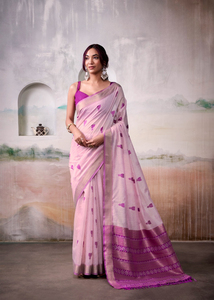 Saree de créateur extensible écologique en coton et soie Aqua léger de style ethnique avec chemisier pour toutes les occasions Inde - Product Image 3