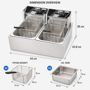 Friteuse électrique commerciale à double cuve et double panier 6L+6L à chauffage rapide 2500W+2500W pour cuisine de restaurant très fréquentée - Product Image 3