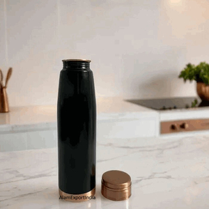 Prix le plus bas bouteille d'eau potable en cuivre pur bouteille imprimée en émail fini noir taille personnalisée pour Gym Yoga bureau utilisation à domicile - Product Image 1