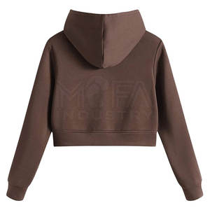 Trendy <b>Zipper</b> Crop <b>Hoodie</b> For <b>Woman</b> Breathable Anti-Wrinkle Fabric Streetwear Style Hoodies - Product Image 2