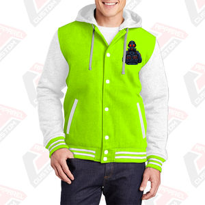 Men's Stylish Warm Varsity Jacket with Hood 100% Cotton Fleece Embroidered Technics Digital Printing Plain Dyed for Winter - Product Image 4