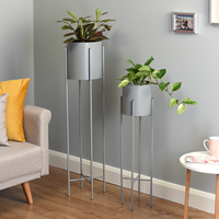 DECORHAAT Pot Bunga Logam Modern Standar dengan Set 3 Penyangga untuk Rumah & Taman Berlapis Bubuk