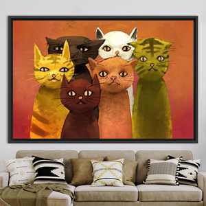Décoration murale moderne pour les amoureux des chats - Œuvre d'art imprimée sur toile pour la maison, 1P : encadré noir - Product Image 1