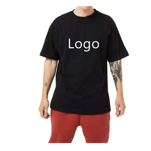 เสื้อยืดคอตตอนสีดำทรงโอเวอร์ไซส์สำหรับผู้ชาย พิมพ์ลายโลโก้ด้านหน้า แขนสั้น คอกลม ทรงพอดีตัว สไตล์ลำลอง - Product Image 1