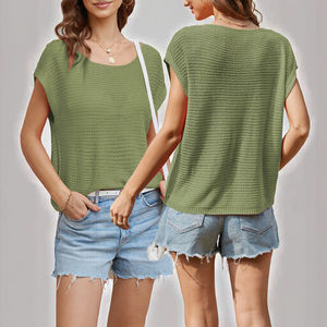 Suéter de punto informal para mujer Nuevo estilo de verano Diseño de cuello redondo holgado Característica antibolitas - Product Image 3