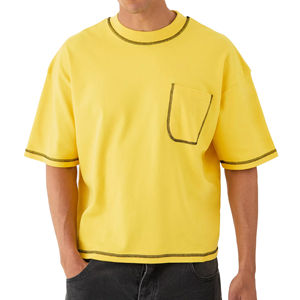 Hot Sale Cropped Box Fit Vintage <b>Heavy</b> Mock Neck <b>T</b>-<b>Shirt</b> 100% Cotton Oversize Drop Shoulder Front Wholesale Boxy Fit Tee <b>Shirts</b> - Product Image 1