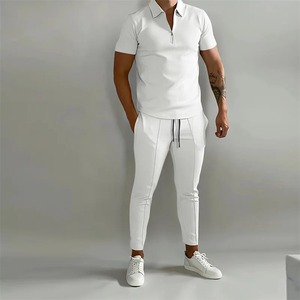 Conjuntos de dos piezas deportivos de verano 2024, camisa POLO de manga corta con cremallera para hombre, pantalones largos ajustados, traje informal diario para hombre - Product Image 6