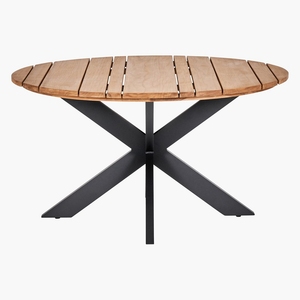 Table à manger d'extérieur avec plateau en teck massif et base en acier pour entrée de salle à manger ou mobilier d'atelier - Product Image 4