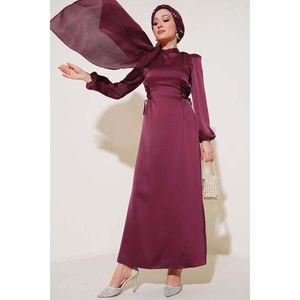 Vestido de noche de satén Burdeos con detalle de cuerda de lentejuelas Vestido de baile de línea A de lujo Encaje Imperio Cintura Hasta el suelo Tren de barrido - Product Image 1