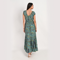 Style bohème longue robe en soie sari fluide col en V profond bretelles réglables ourlet évasé léger pour les vêtements de plage d'été pour le printemps