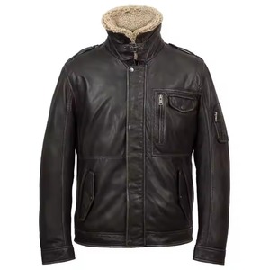 2025 chaqueta de cuero de oveja de invierno para hombre más vendida chaqueta de cuero con cuello de piel de la mejor calidad chaqueta de cuero transpirable para hombre - Product Image 3