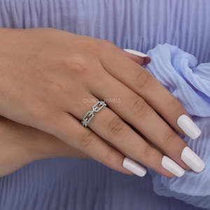 Alta joyería 18K 14K oro sólido corte redondo laboratorio diamante cadena enlace anillos de boda por encargo bandas de promesa de gama alta para ella OEM - Product Image 5