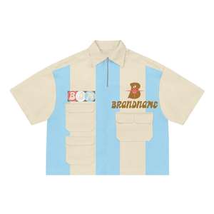 Custom Men's Summer T-Shirts Oversized Boxy Fitted Dropped Shoulder Casual Flannel Collar Solid Color <b>Covered</b> <b>Button</b> Closure - Product Image 4