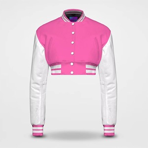 Vestes universitaires pour femmes 2026 avec logo personnalisé brodé, vente en gros, vêtements de rue de baseball, manches en cuir, vêtements d'extérieur en coton uni, style lettreman - Product Image 1