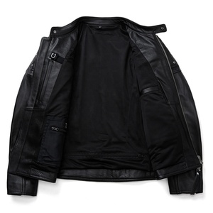 Chaqueta de Cuero Genuino de Piel de Vaca/Oveja Clásica Vintage para Hombre, Transpirable, Estilo Motero, Cuello Alto, Corte Entallado, Cierre de Cremallera - Product Image 3