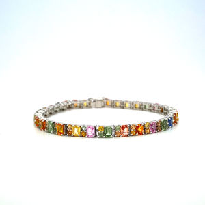 Pulsera de tenis de turmalina múltiple chapada en plata 925 para mujer, regalo de fiesta de aniversario de boda, pulsera de plata - Product Image 1