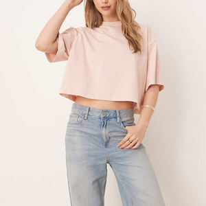 เสื้อยืดแขนสั้นผ้าฝ้ายโอเวอร์ไซส์สำหรับผู้หญิงเสื้อครอปพิมพ์ลายสำหรับฤดูร้อน - Product Image 4