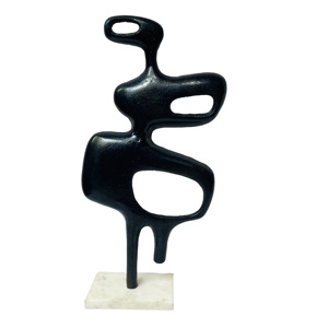Sculpture d'art abstrait bleu cobalt de luxe Statue d'art en fil métallique rond élégant avec base en marbre Décoration intérieure Accent Ring Style - Product Image 4