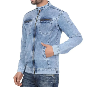 แจ็คเก็ตยีนส์แขนยาวลำลองสำหรับผู้ชาย, เสื้อโค้ทยีนส์แขนยาวมีกระเป๋าหลายแบบแฟชั่นแจ็คเก็ตสตรีทสีฟ้าคลาสสิก - Product Image 6