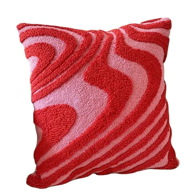 Handgetuftete Stanz nadel Baumwolle Wave Design Kissen mit Füllstoff für die Inneneinrichtung Kunden spezifisches Design Logo Kissen bezug