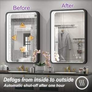 Miroir de salle de bain LED à cadre en métal noir avec éclairage anti-buée et réglable noir - Product Image 4